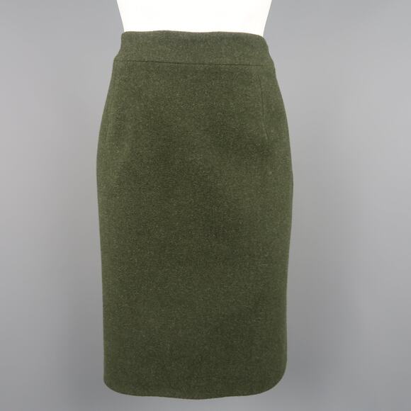 RALPH LAUREN Size 8 Olive Wool / Cashmere A Line Skirt - Picture 1 of 6